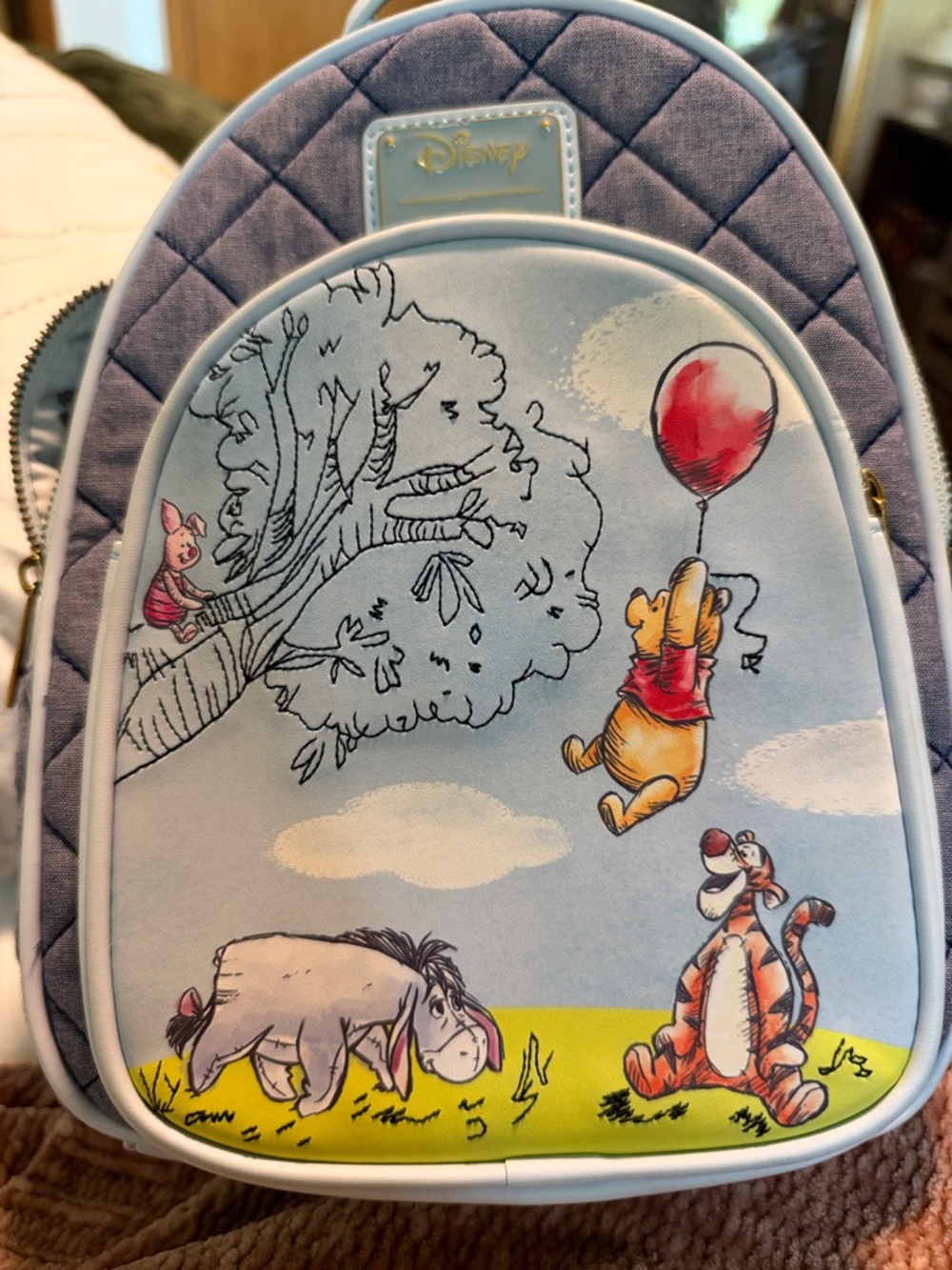 Disney Loungefly Quilted Light Blue Pooh & Friends Mini Backpack